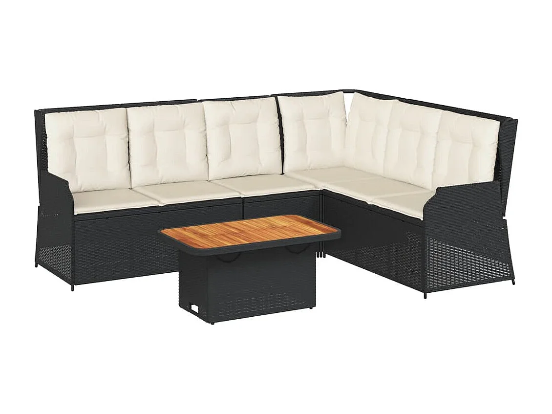 Set de muebles de jardín 5 pzas y cojines ratán sintético negro