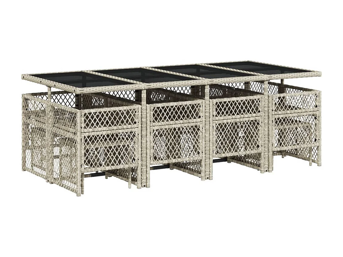 Set da Pranzo da Giardino 13pz con Cuscini Grigio in Polyrattan