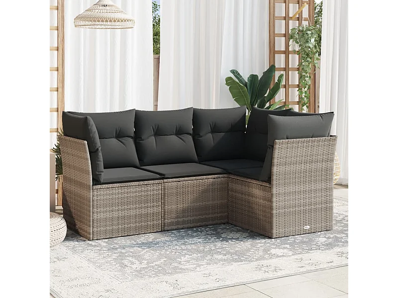 Salon de jardin 4 pcs avec coussins gris clair résine tressée
