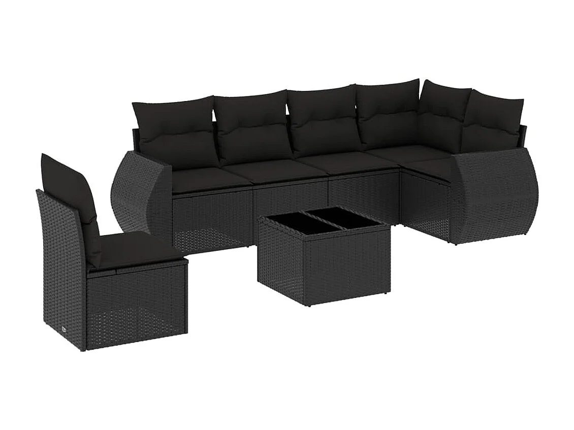 Set Divani da Giardino con Cuscini 7pz Nero Polyrattan