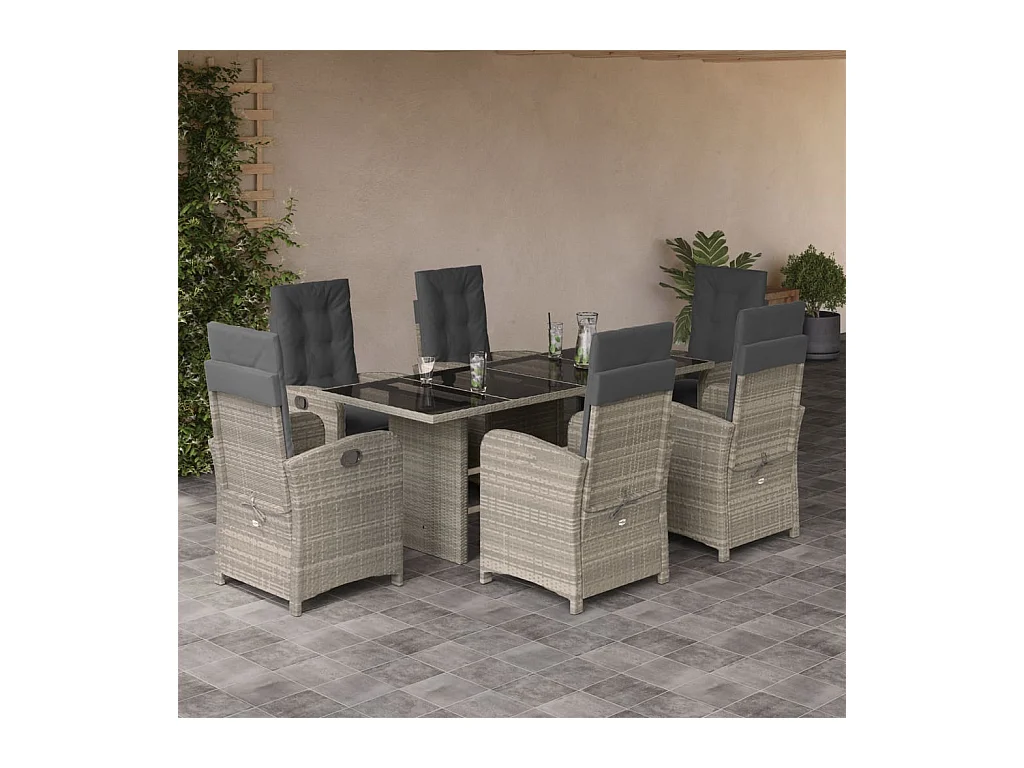7-delige Tuinset met kussens poly rattan grijs