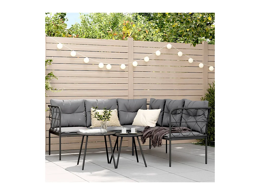 Loungeset met kussens staal en textileen zwart