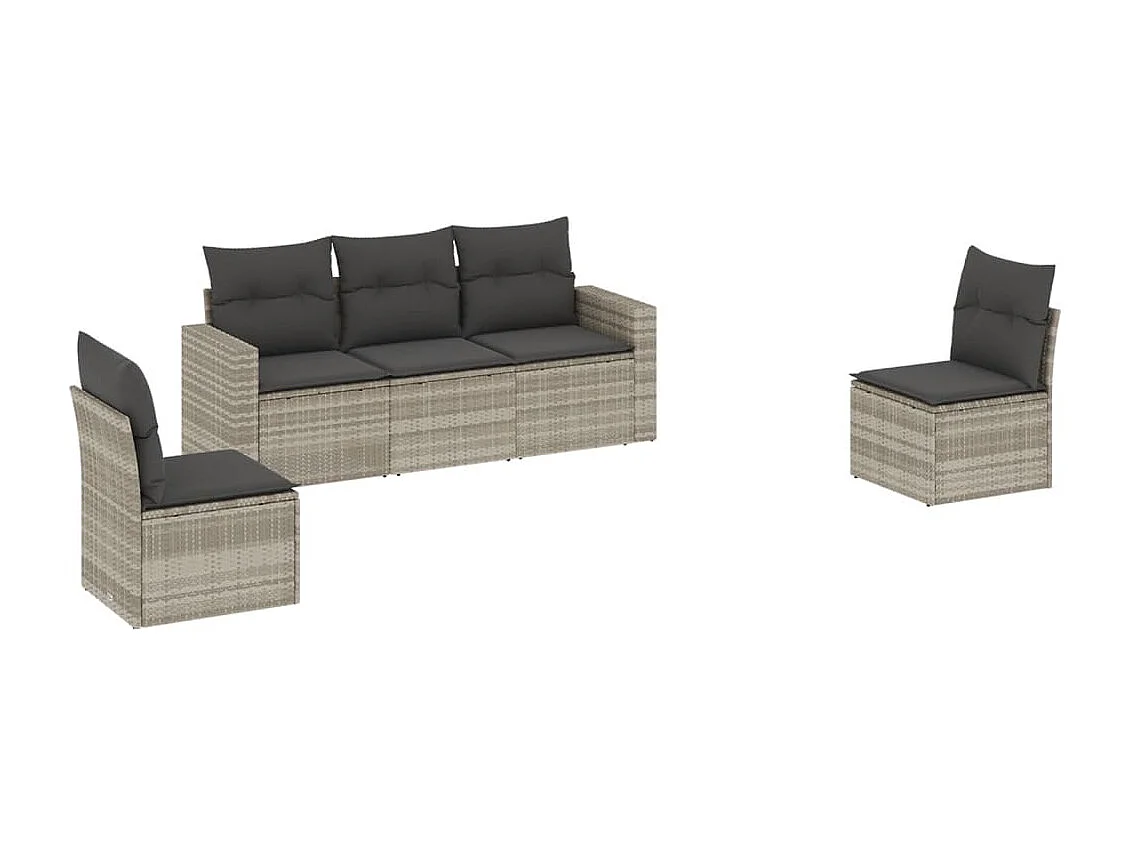 Set Divano da Giardino 5pz con Cuscini Grigio Chiaro Polyrattan