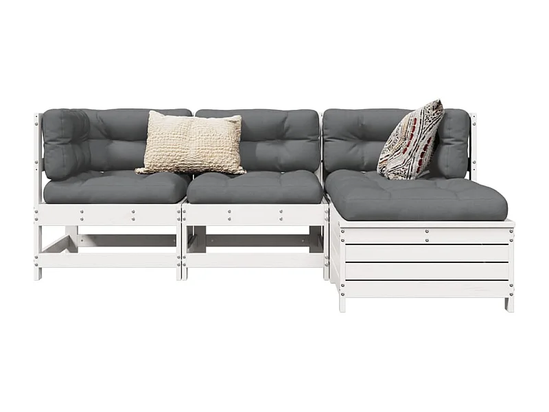 Set Salotto da Giardino 4 pz Bianco in Legno Massello di Pino