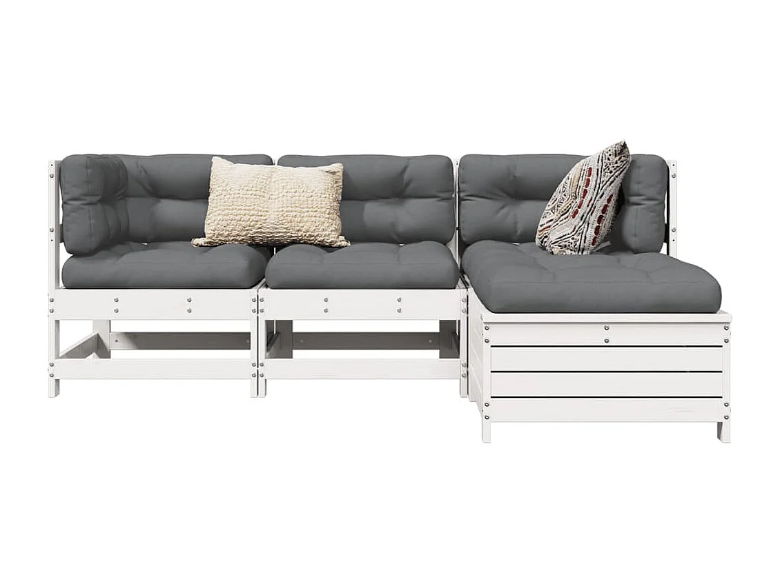Set Salotto da Giardino 4 pz Bianco in Legno Massello di Pino