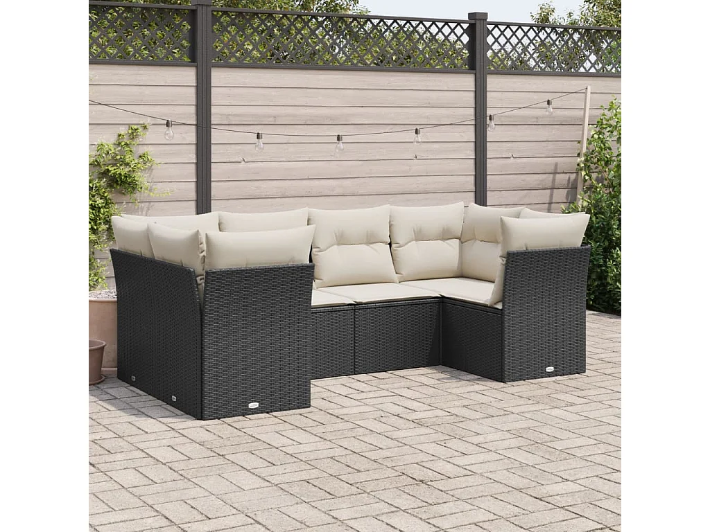 6-tlg. Garten-Sofagarnitur mit Kissen Schwarz Poly Rattan
