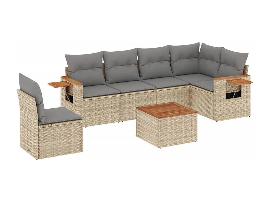 Salon de jardin avec coussins 7 pcs beige résine tressée