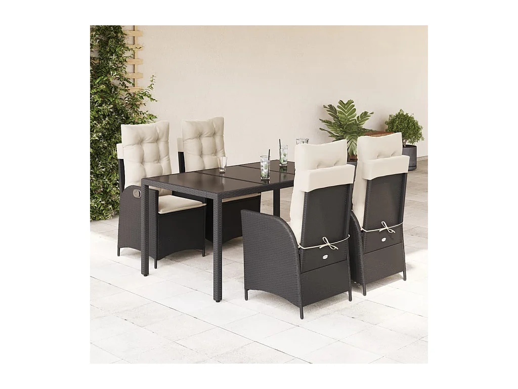 Ensemble à manger de jardin coussins 5pcs Noir Résine tressée