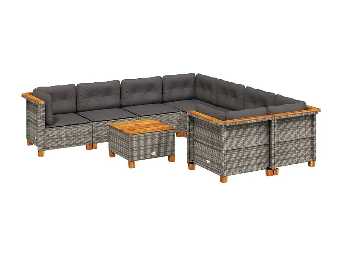 Set Divano da Giardino 9 pz con Cuscini Grigio in Polyrattan