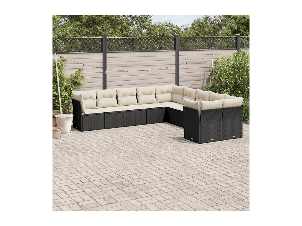 10-delige Loungeset met kussens poly rattan zwart