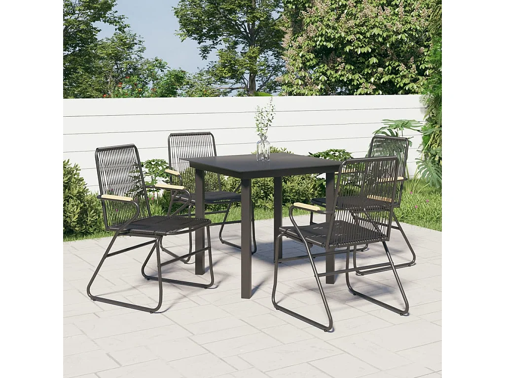 Ensemble à manger de jardin 5 pcs Noir Rotin PVC
