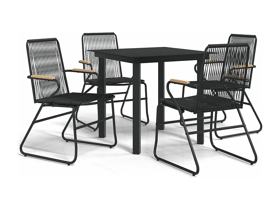 Ensemble à manger de jardin 5 pcs Noir Rotin PVC