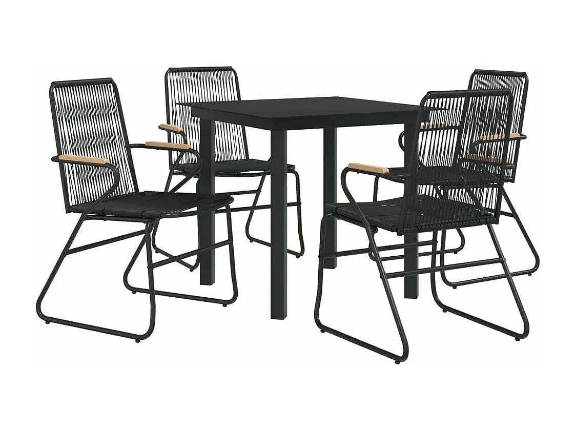 Ensemble à manger de jardin 5 pcs Noir Rotin PVC