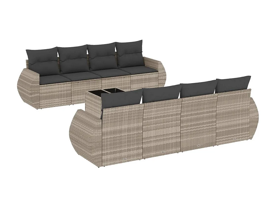 9-delige Loungeset met kussens poly rattan lichtgrijs