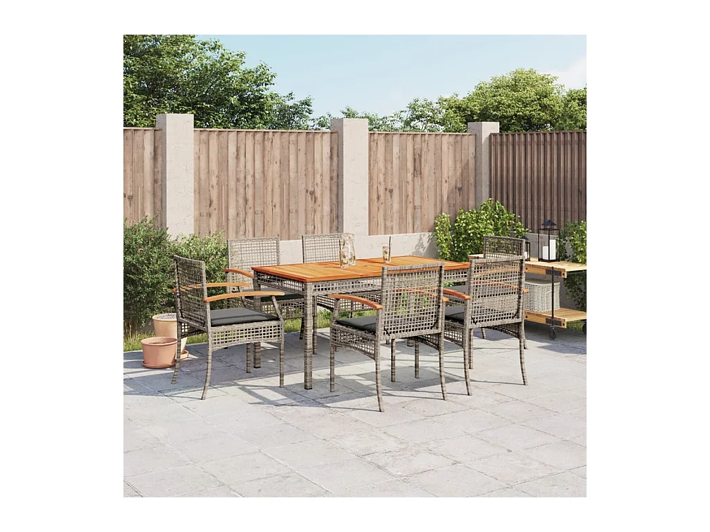 Ensemble à manger de jardin et coussins 7 pcs gris rotin