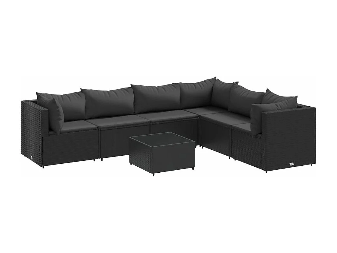 Set Salotto da Giardino con Cuscini 7pz Nero Polyrattan
