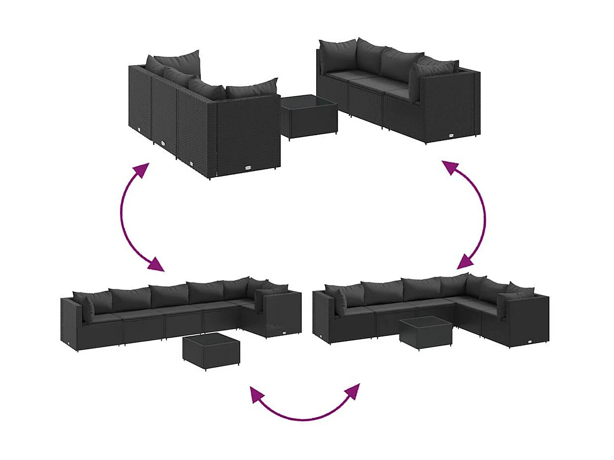 Set Salotto da Giardino con Cuscini 7pz Nero Polyrattan