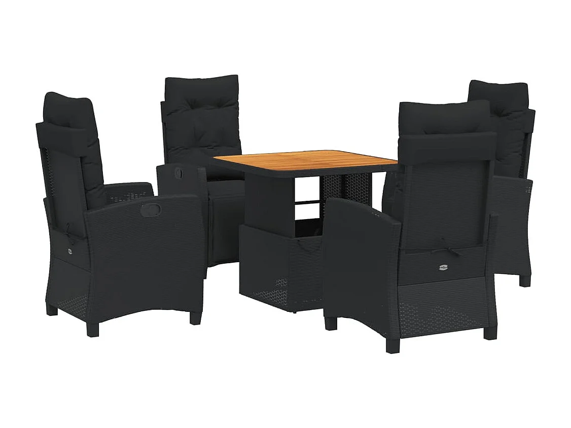 Ensemble à manger de jardin coussins 5pcs Noir Résine tressée