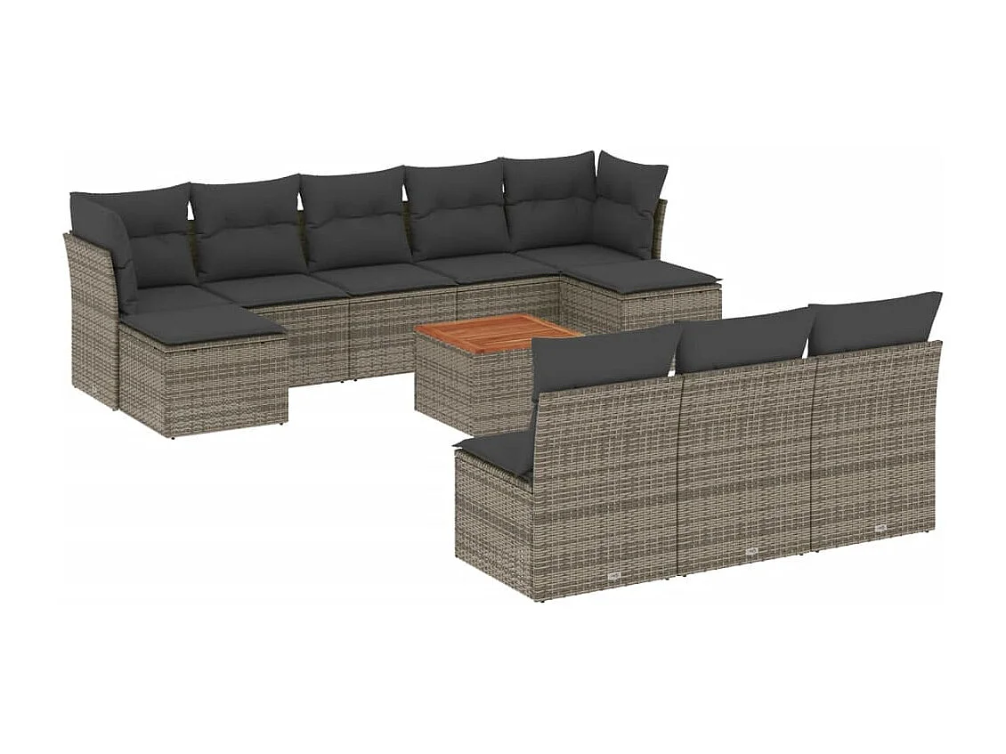 Set Divani da Giardino 11 pz con Cuscini in Polyrattan Grigio