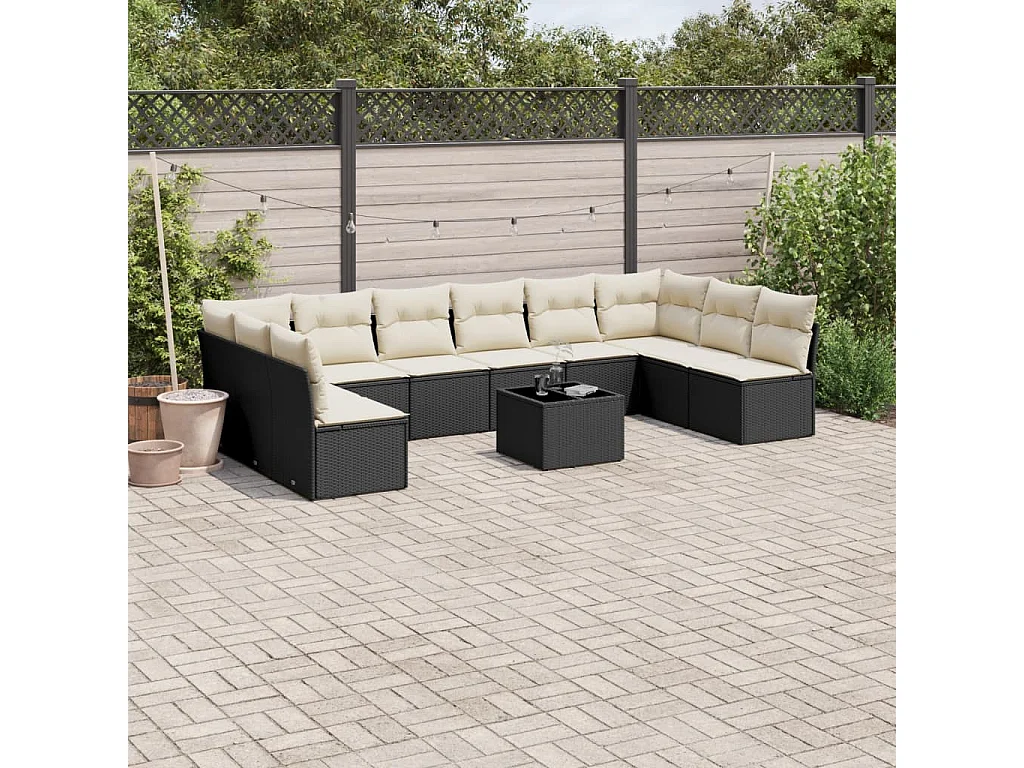 Set Divani da Giardino 11 pz con Cuscini in Polyrattan Nero