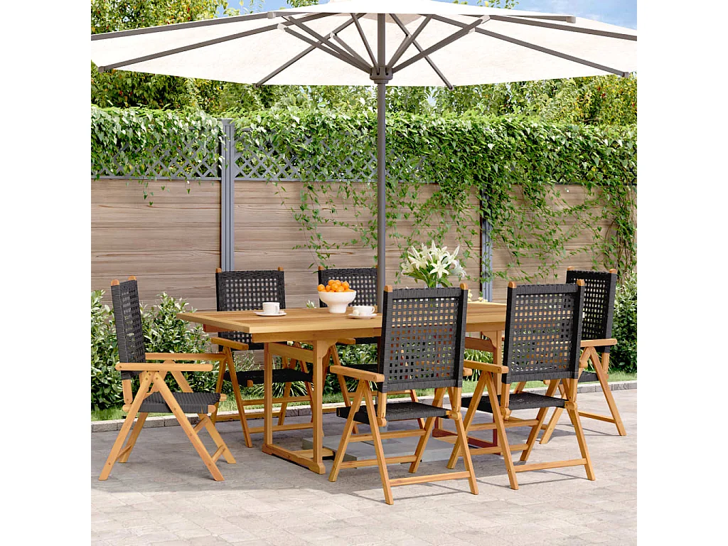 Ensemble à manger de jardin 7 pcs noir rotin et bois massif