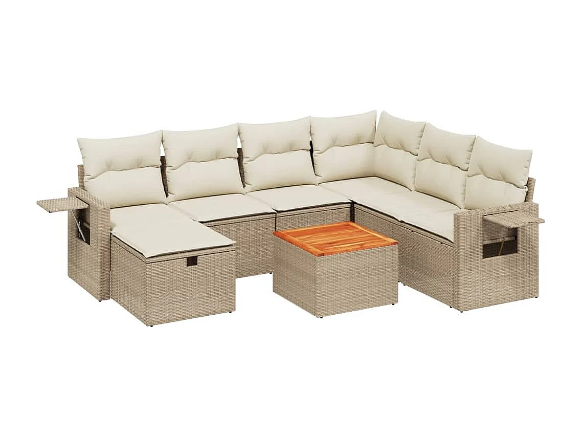Salon de jardin avec coussins 8 pcs beige résine tressée