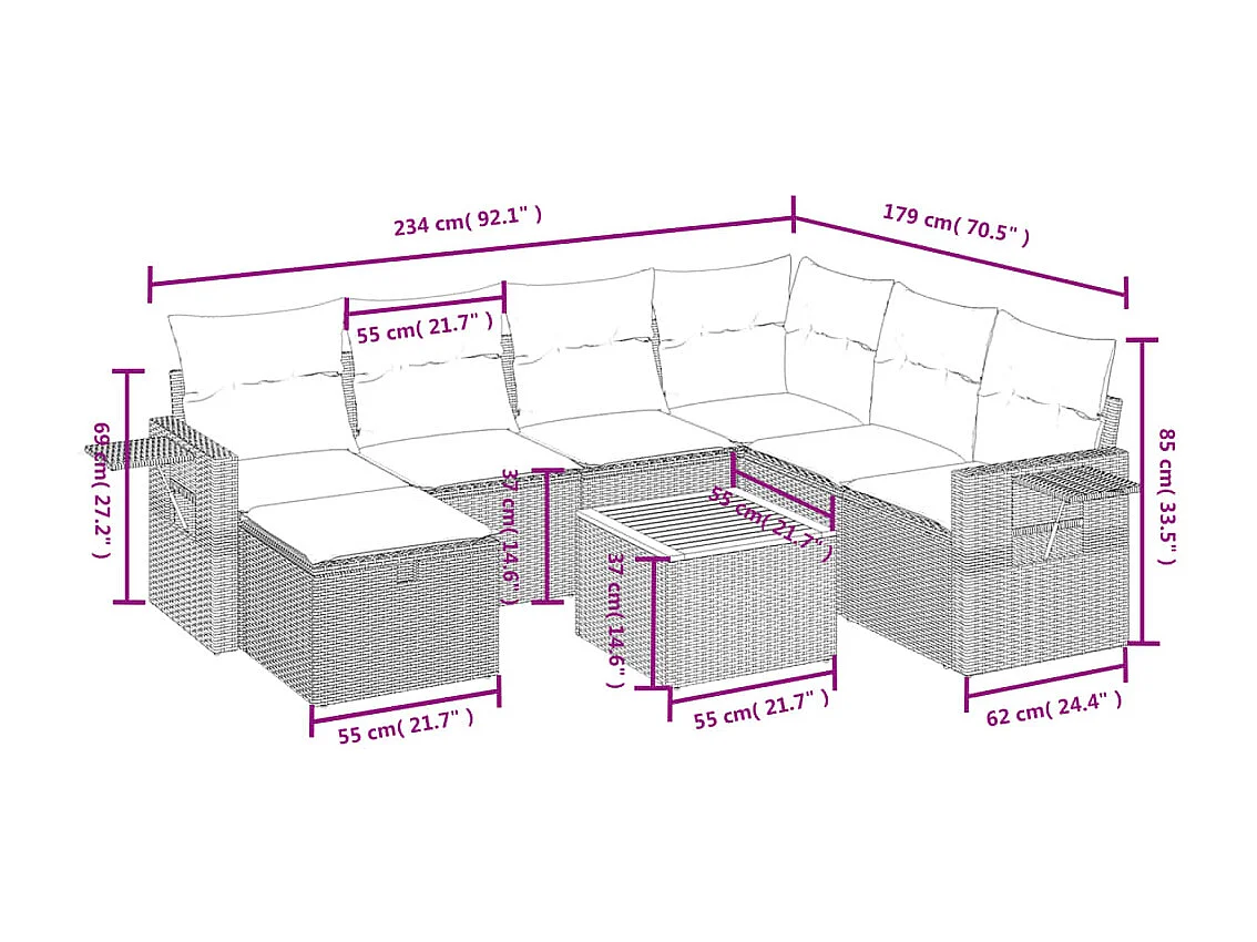 Salon de jardin avec coussins 8 pcs beige résine tressée