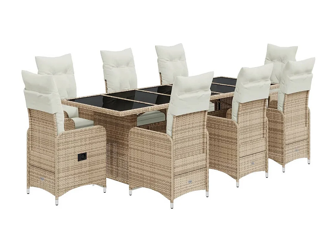 9-delige Bistroset met kussens poly rattan beige