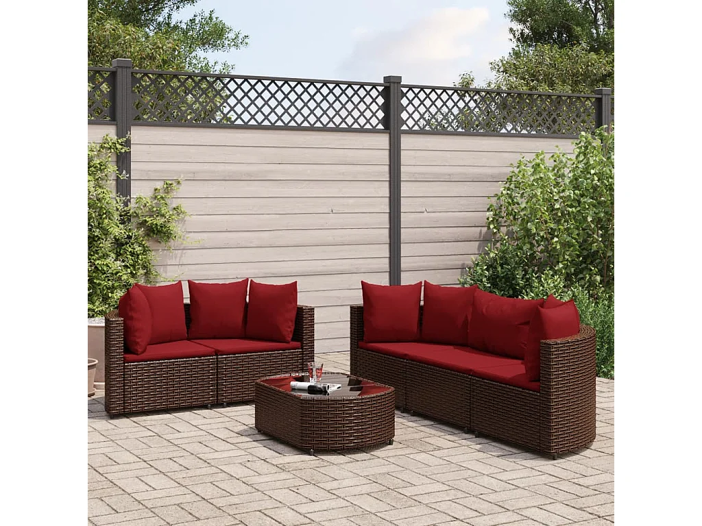 6-tlg. Garten-Sofagarnitur mit Kissen Braun Poly Rattan