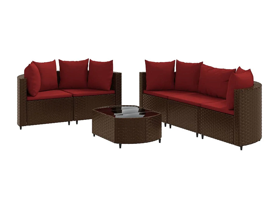 6-tlg. Garten-Sofagarnitur mit Kissen Braun Poly Rattan