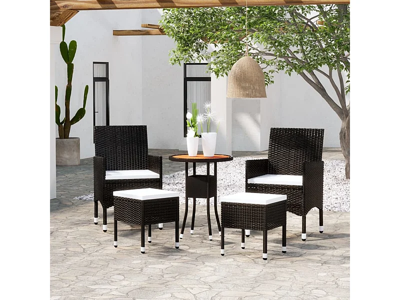 5-tlg. Garten-Lounge-Set Poly Rattan Schwarz
