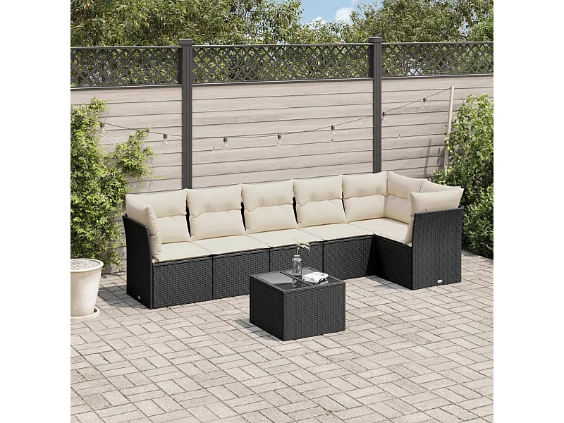 Set Divani da Giardino con Cuscini 7pz Nero Polyrattan