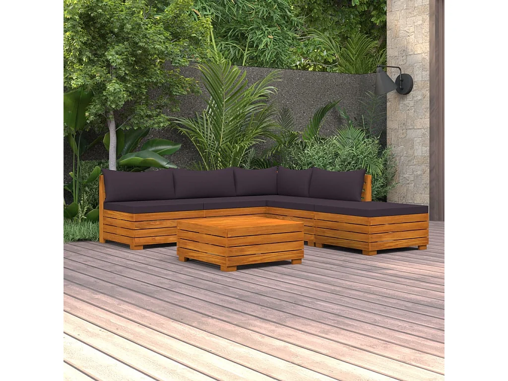 Salon de jardin 6 pcs avec coussins Bois d'acacia solide