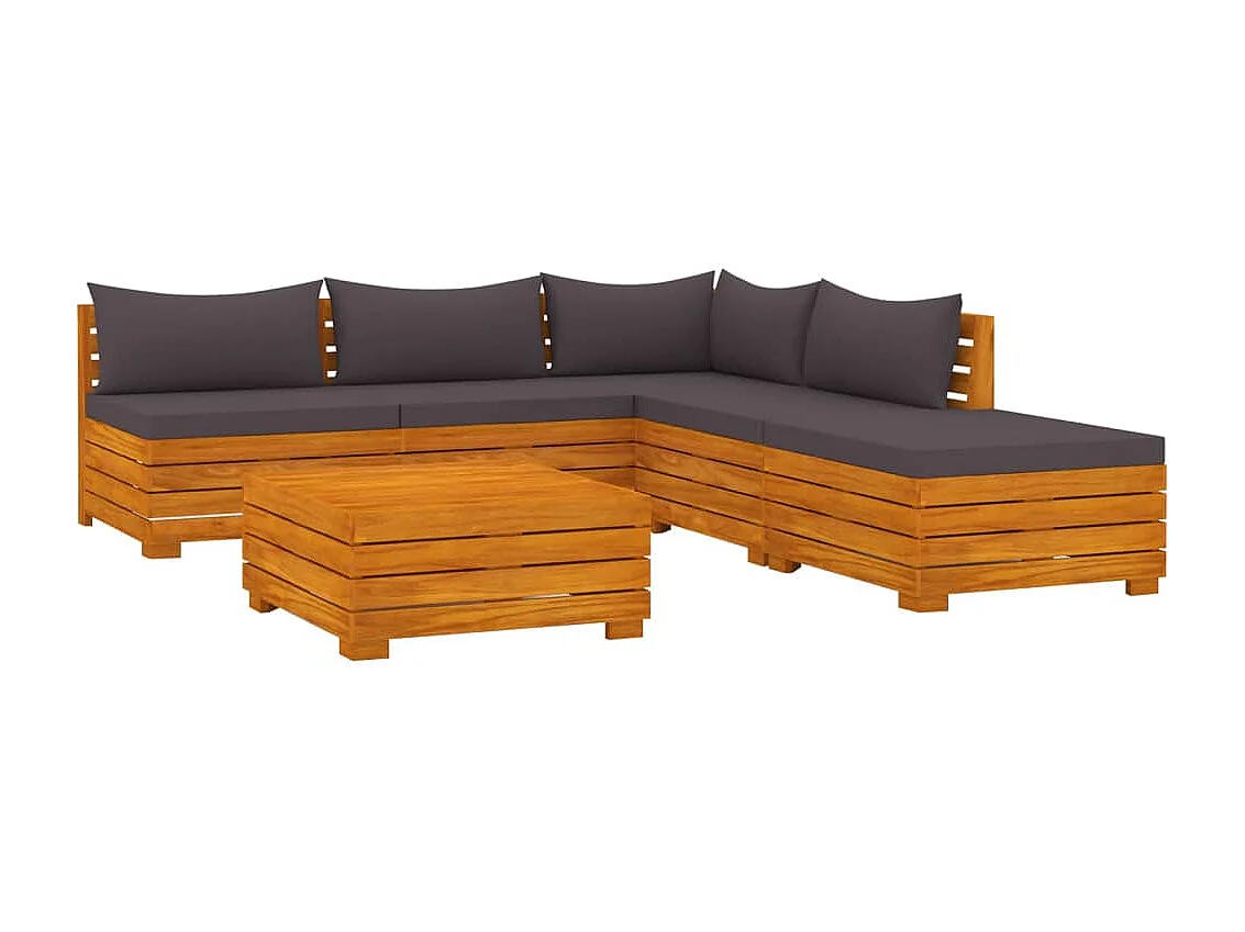 Salon de jardin 6 pcs avec coussins Bois d'acacia solide