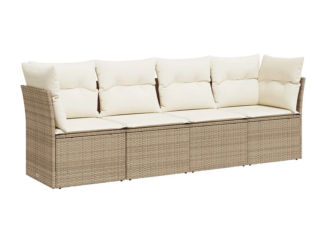 Set Divano da Giardino 4 pz con Cuscini Beige in Polyrattan
