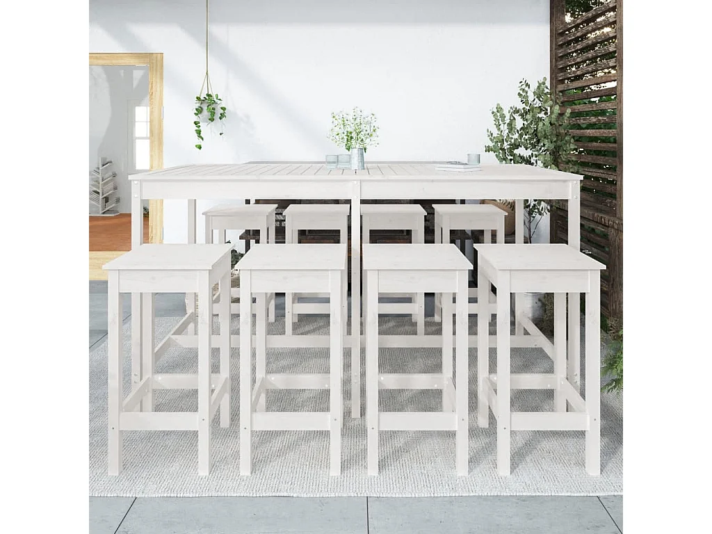 Set Bar da Giardino 9 pz Bianco in Legno Massello di Pino