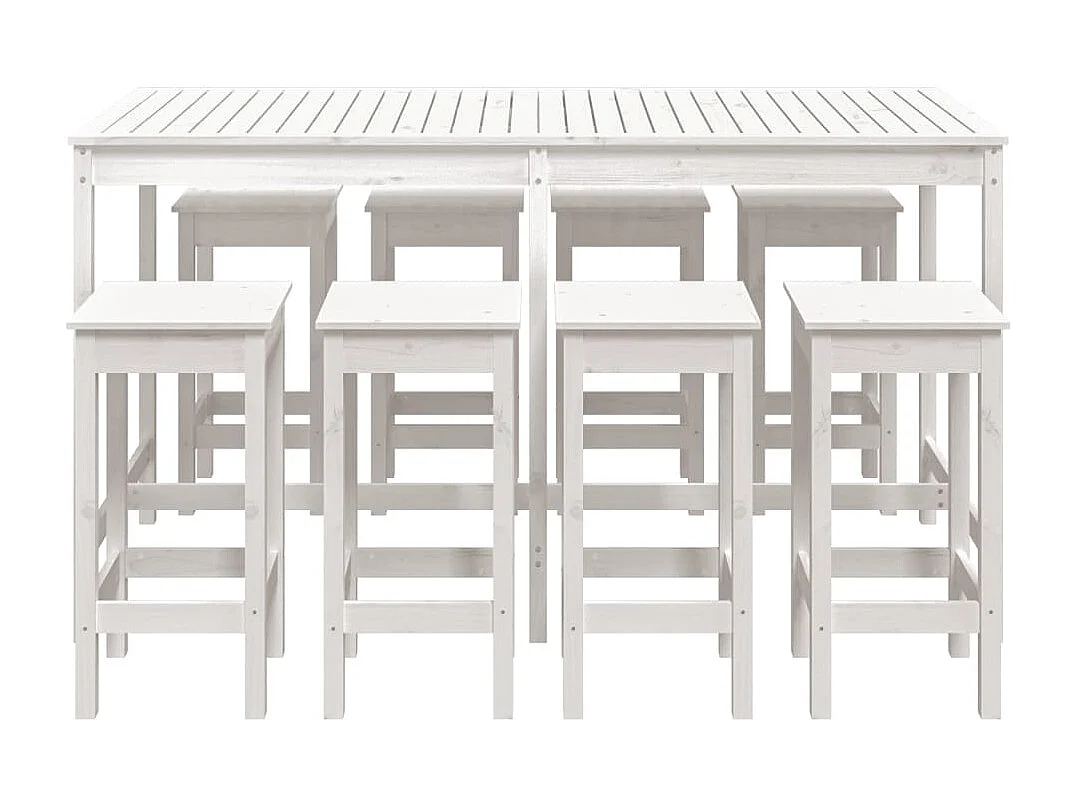 Set Bar da Giardino 9 pz Bianco in Legno Massello di Pino