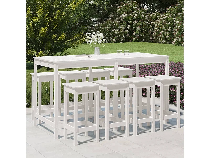 Ensemble de bar de jardin 9 pcs blanc bois de pin massif