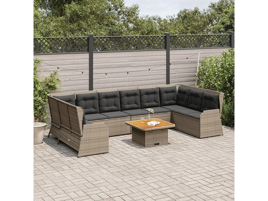 Set Divani da Giardino 7 pz con Cuscini in Polyrattan Grigio