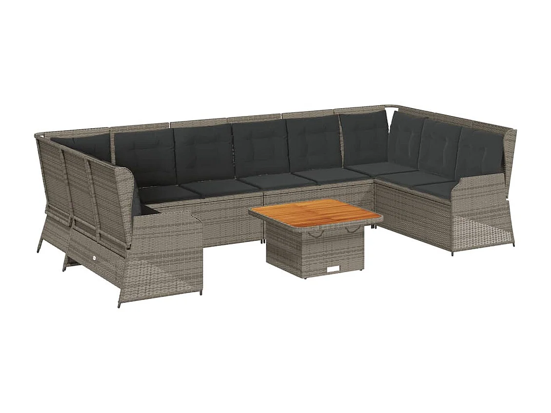 Set Divani da Giardino 7 pz con Cuscini in Polyrattan Grigio