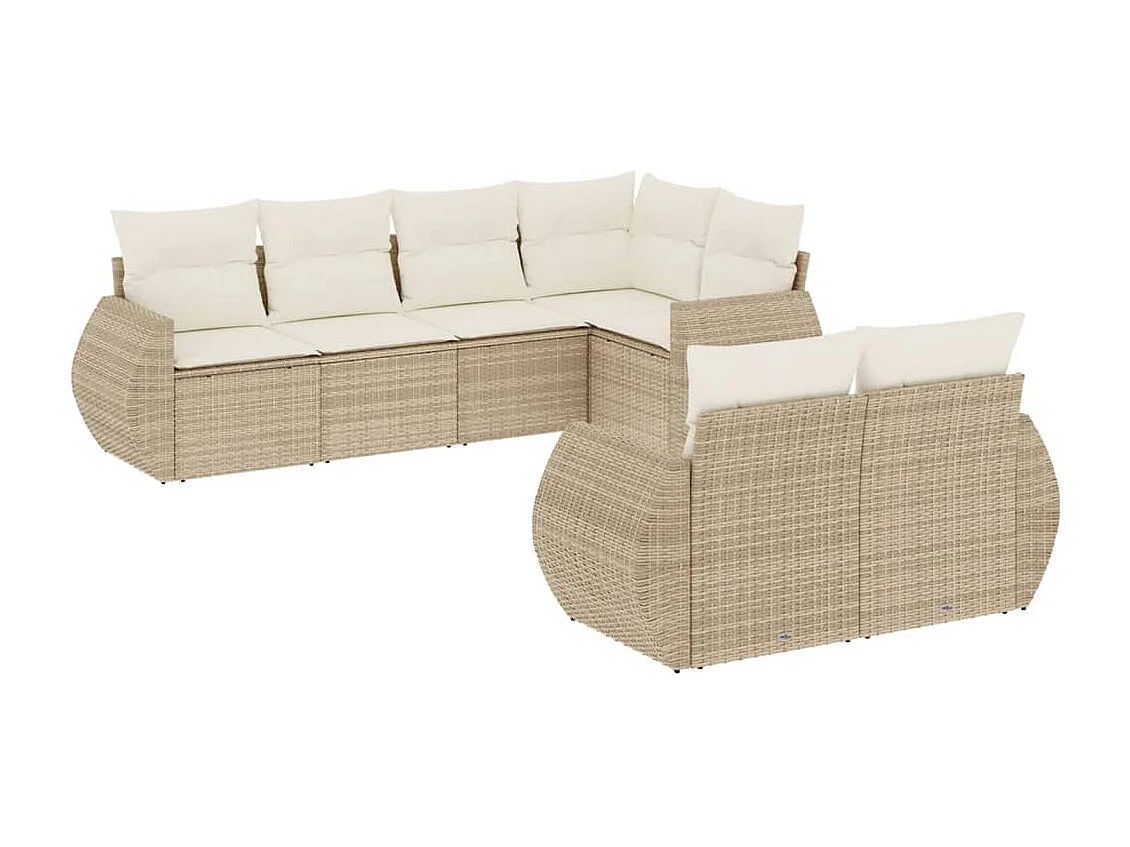 Set Divani da Giardino 7 pz con Cuscini Beige in Polyrattan