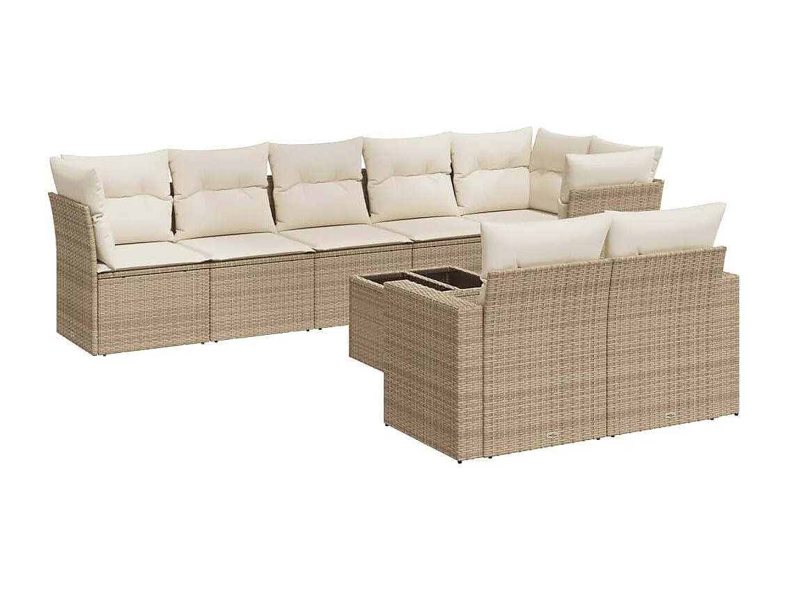 Salon de jardin avec coussins 9 pcs beige résine tressée