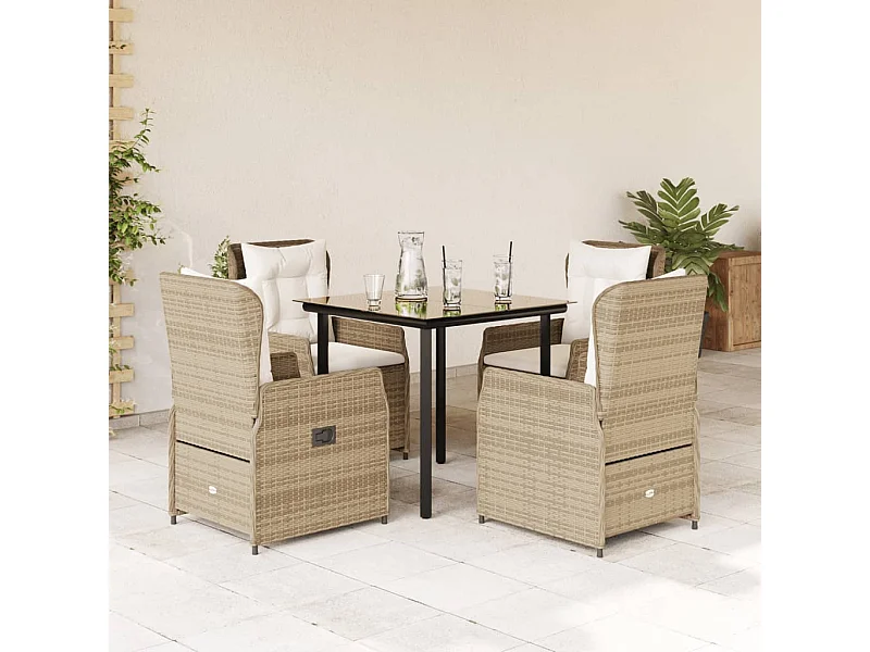 Ensemble à manger de jardin avec coussins 5pcs Beige poly rotin