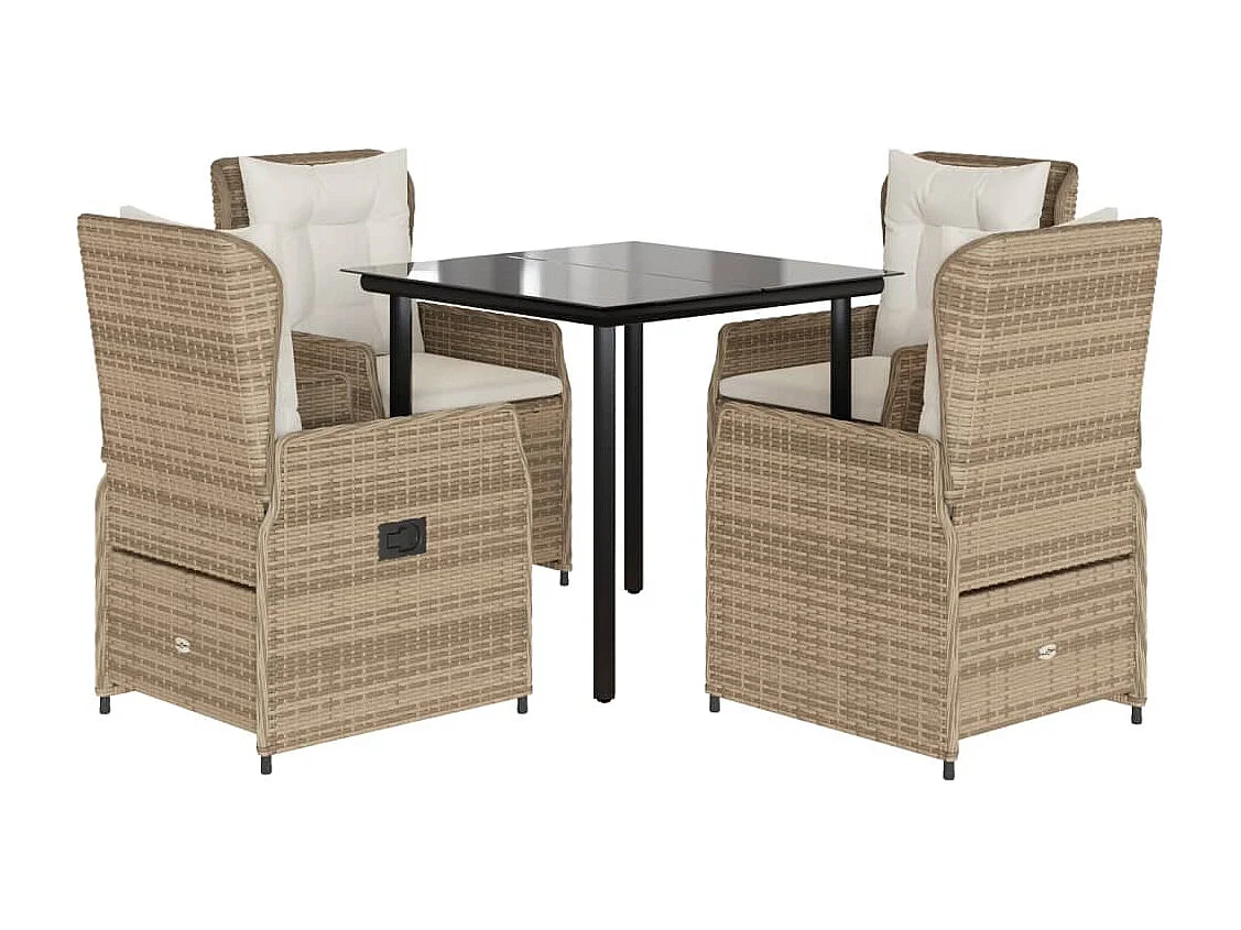 Ensemble à manger de jardin avec coussins 5pcs Beige poly rotin