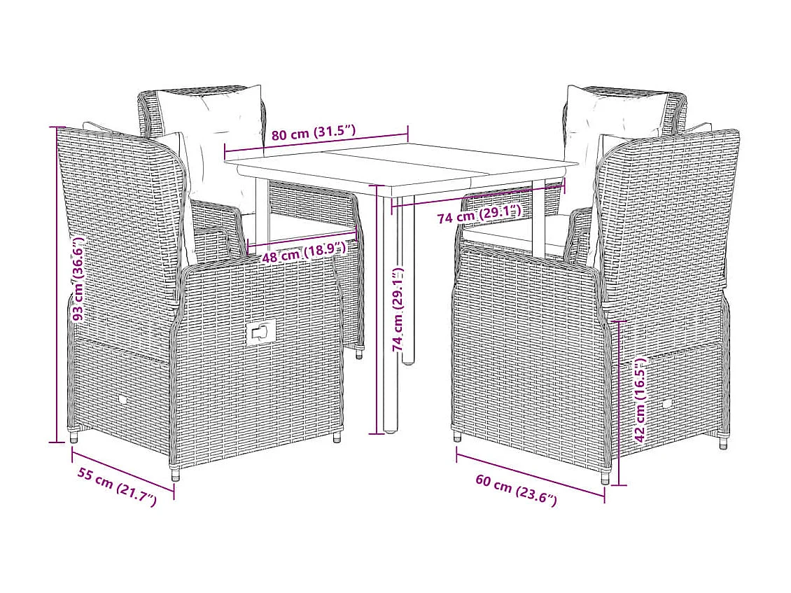 Ensemble à manger de jardin avec coussins 5pcs Beige poly rotin
