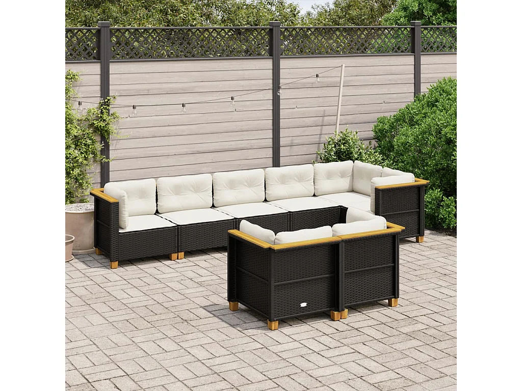 Set de sofás de jardín y cojines 8 piezas ratán sintético negro