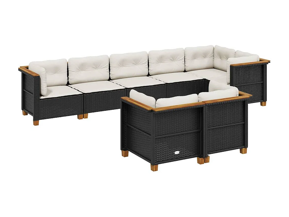 Salon de jardin 8 pcs avec coussins noir résine tressée