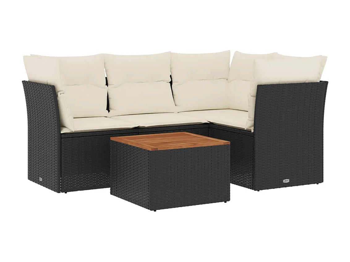 5-tlg. Garten-Sofagarnitur mit Kissen Schwarz Poly Rattan