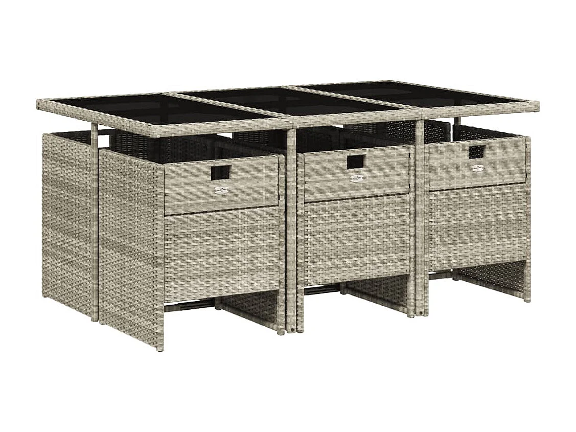 7-tlg. Garten-Essgruppe mit Kissen Hellgrau Poly Rattan