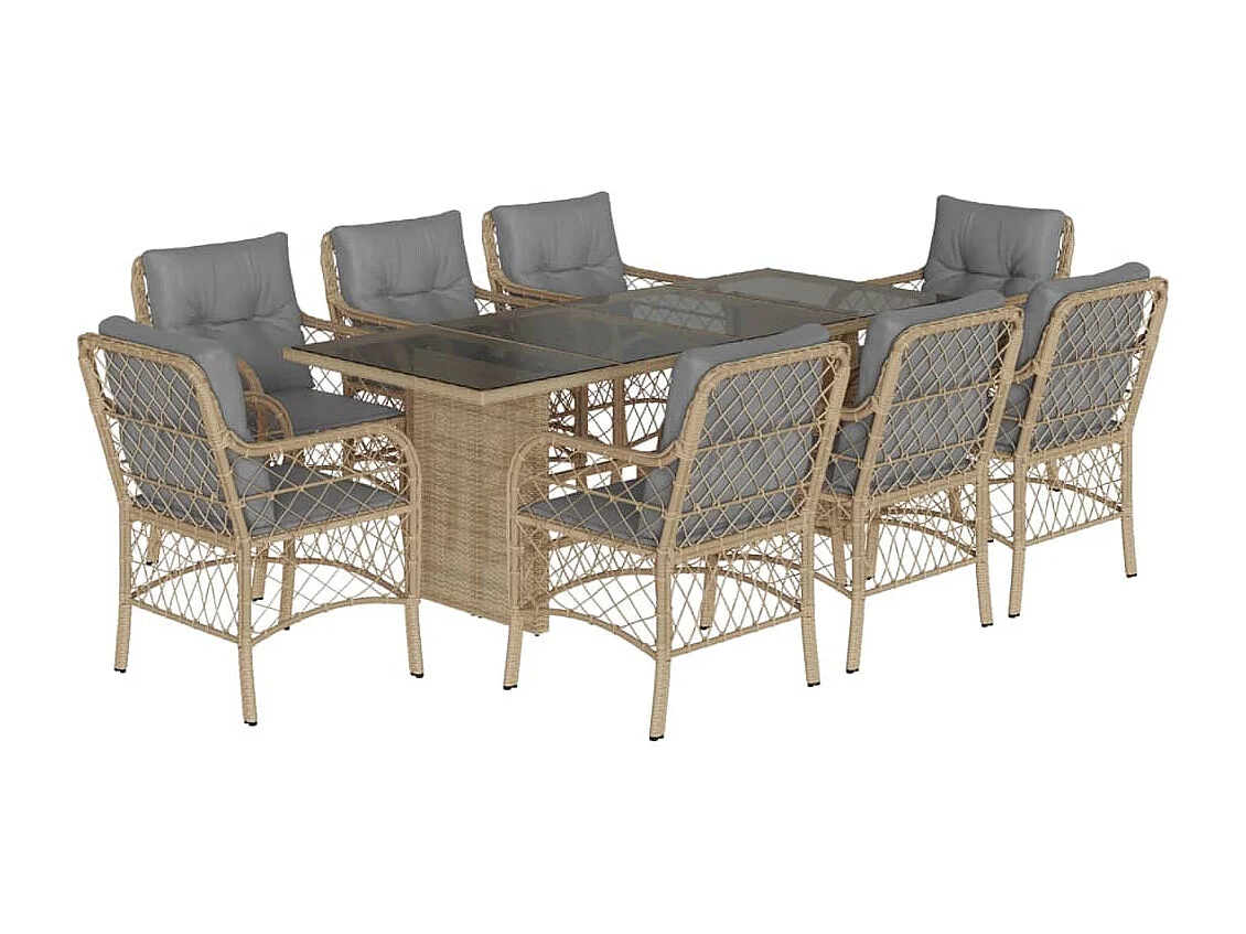 Set Pranzo da Giardino 9 pz con Cuscini Beige Misto Polyrattan